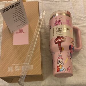 Labubu Stanley Pink Graphic Tumbler 40oz NEW All Day hydration clear top W/Straw